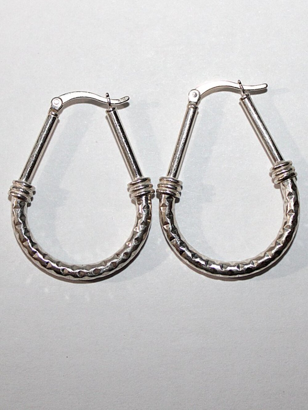 Sterling Silver Textured Tear Drop Hoop Earrings